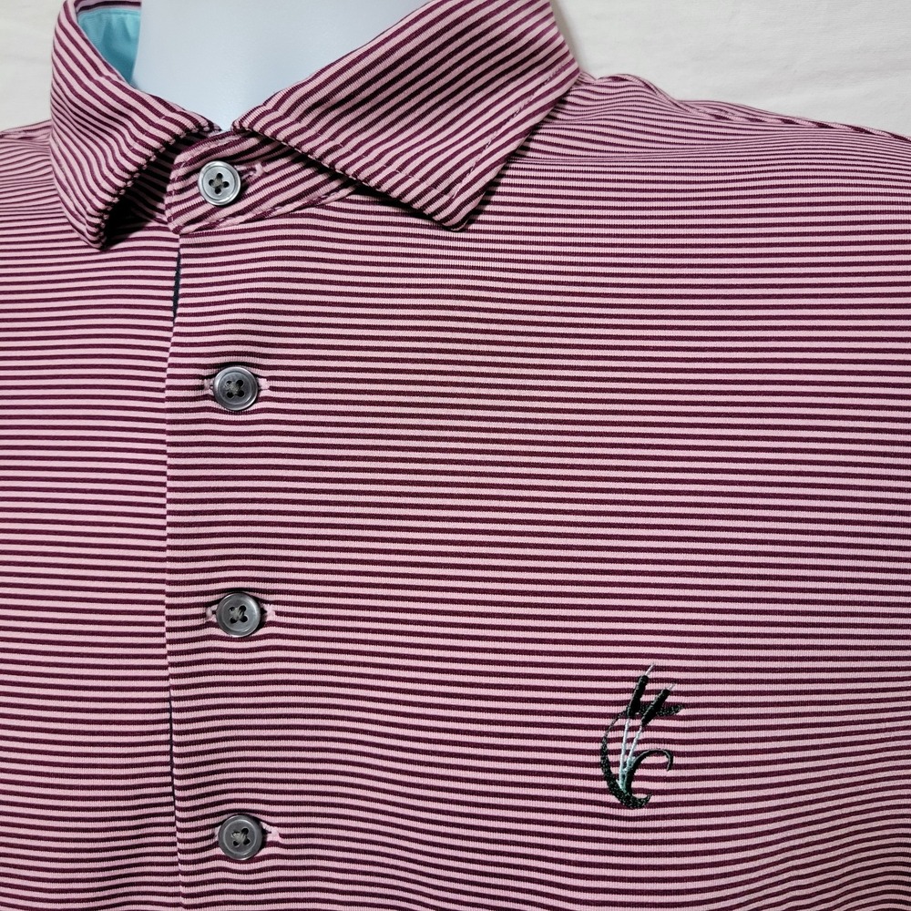 Greyson Polo Shirt Mens Sz M Red Striped Performance Stretch Maryland Golf Club